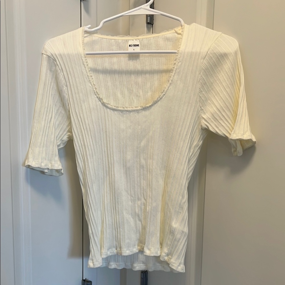 RE/DONE Cream Ribbed Pointelle Tee